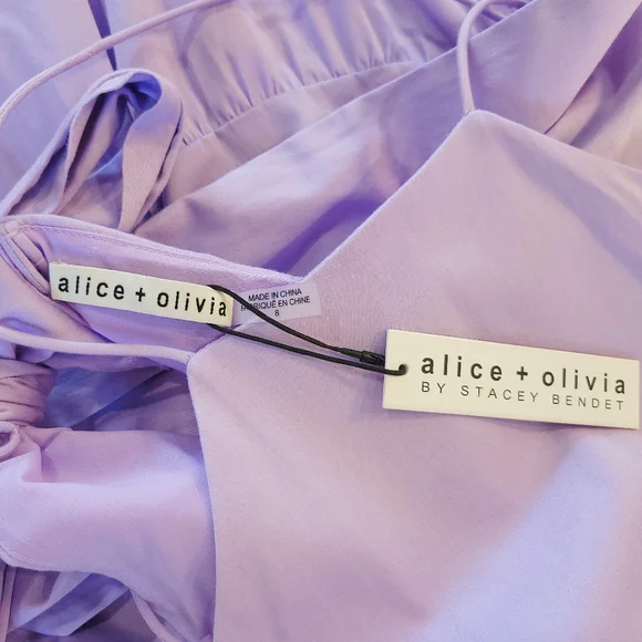 Alice & Olivia Hartley Bow Tie Open Back Tiered Lavender Halter Midi Dress - Picture 5 of 8